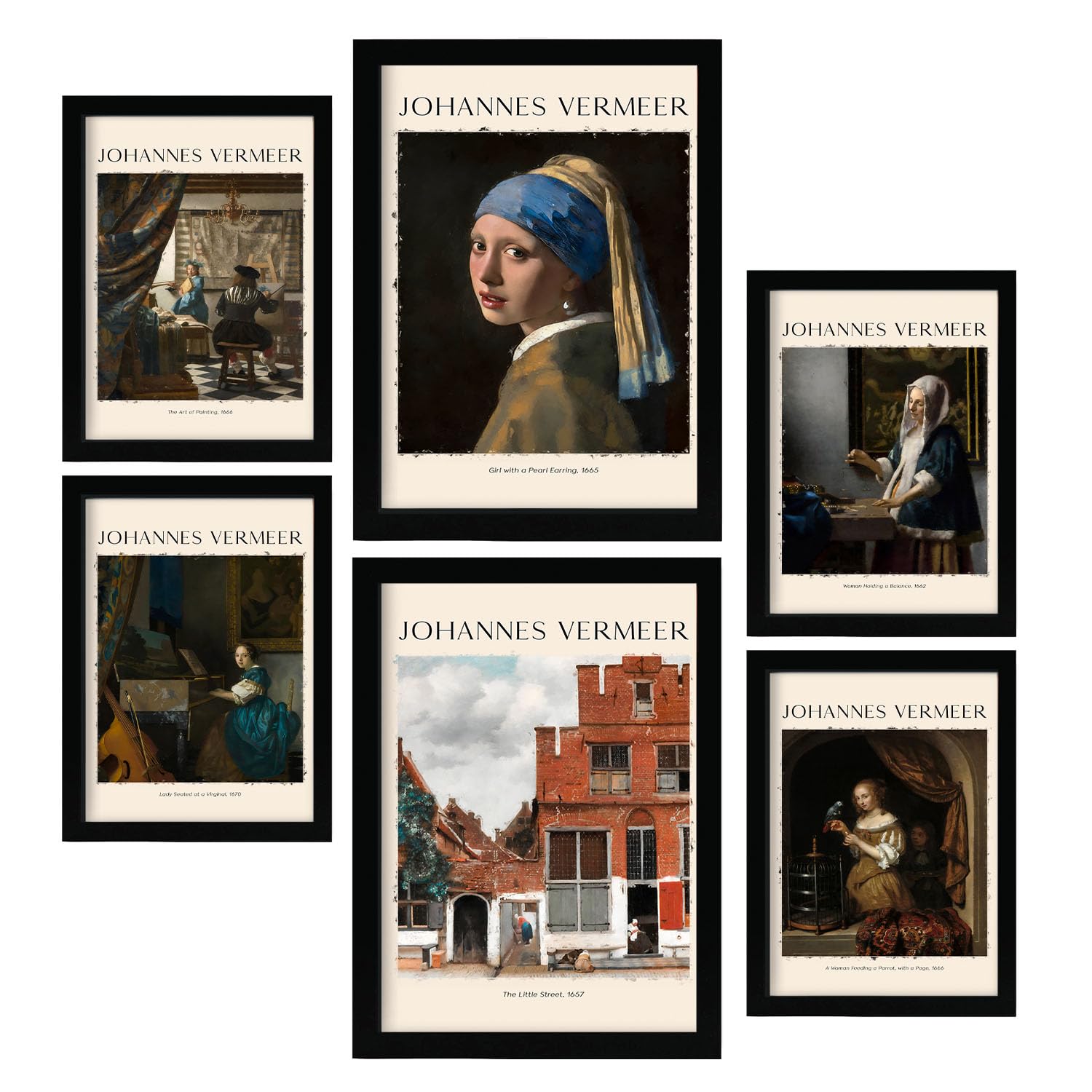 Nacnic Poster 6 set of Johannes Vermeer Collection of artworks, Decorative frames for your living room bedroom