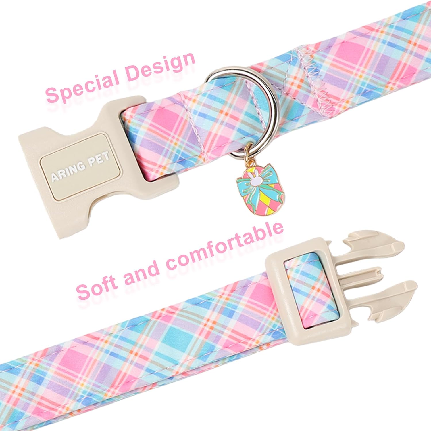 ARING PET Easter Dog Collar, Cute Colorful Plaid Stripe Girl Doggy Collars with Quick Release Buckle for Puppy Small Medium Large Dogs-S image 3