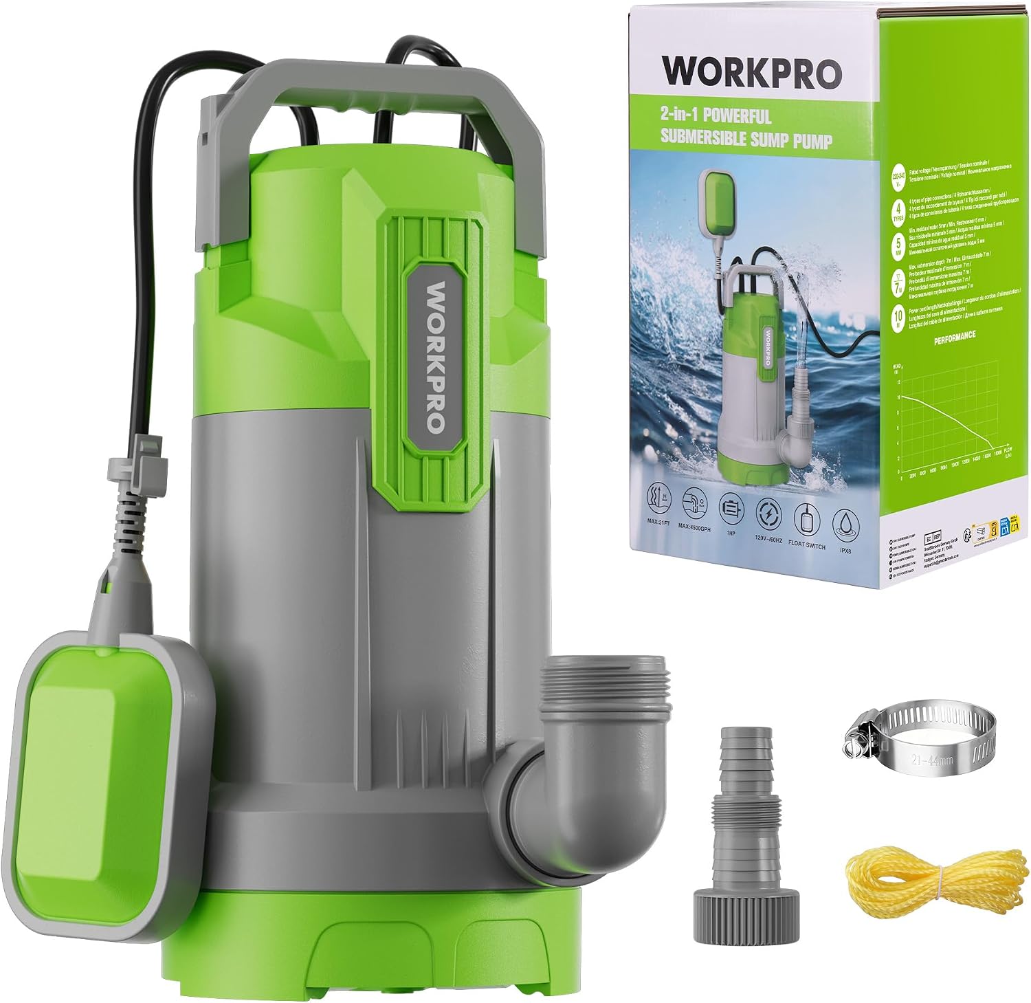 WORKPRO Bomba sumergible 700W, 17.000 L/h, 10 m