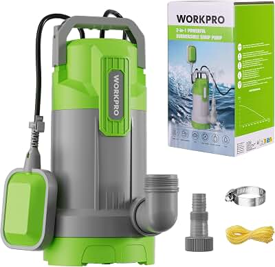 WORKPRO Bomba Sumergible de Aguas Sucias 700 W, Bomba de Agua con Interruptor de Flotador, Caudal Máx. 17.000 L/h, Profundidad Inmersión 7 m, para Drenaje de Sótanos, Piscinas y Jardín