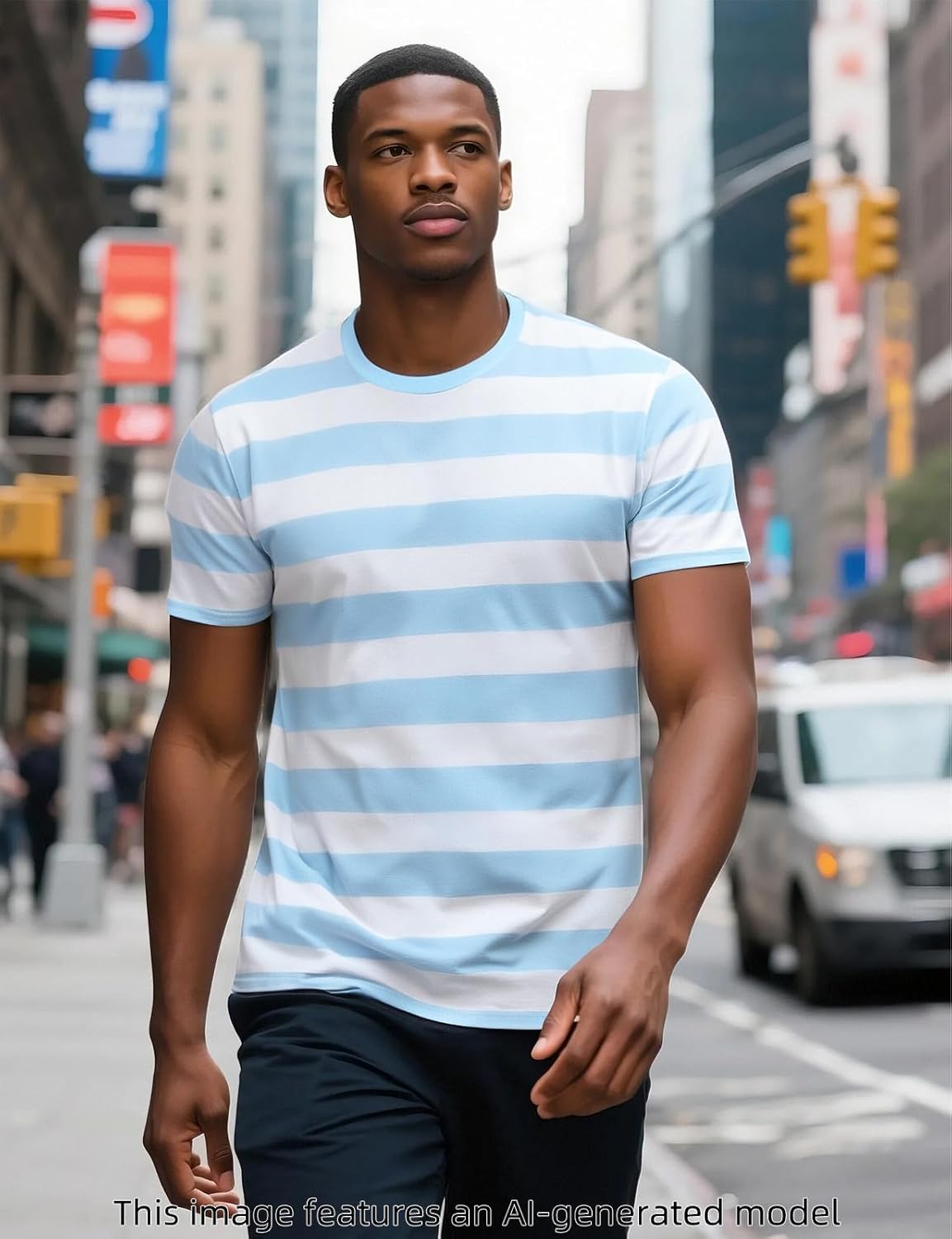 Funny World Men's Cotton Striped T-Shirt Crew Neck Short Sleeves Basic Casual Top image 4