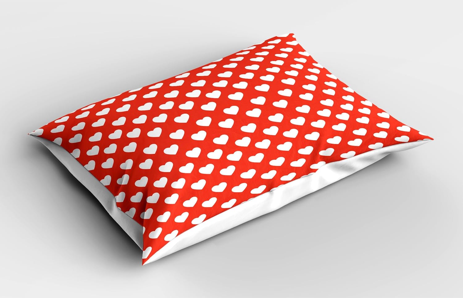Ambesonne Valentine's Day Pillow Sham Set of 2, White Hearts on Vibrant Background Love Pattern for Romantic Couples, Quality Microfiber Bedding Item for All Seasons, 26" x 20", White Vermilion