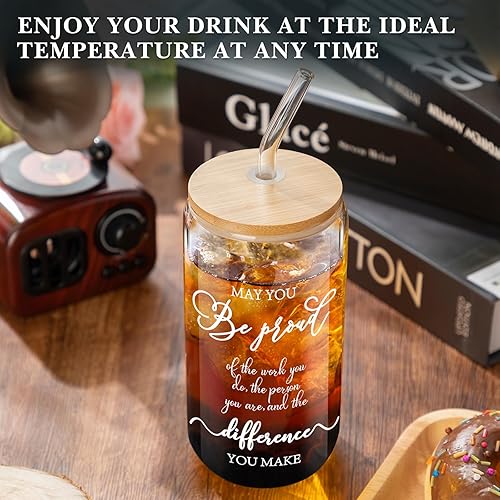 Miniatura 7 de Juego de 12 vasos de vidrio de agradecimiento para empleados, regalos de agradecimiento para compañeros de trabajo, vasos de vidrio de 16 onzas con