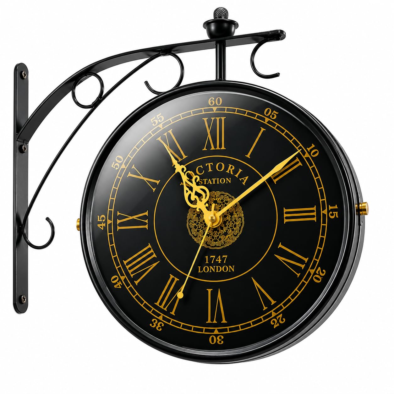 Double Sided Station Clock 12 Inch Vintage Wall Clock with Silent Quartz Movement, Metal Frame, Roman Numeral Dial, Decorative Wall Mount Clock for Home, Café, Office & Hallway (12 inches)-image-25