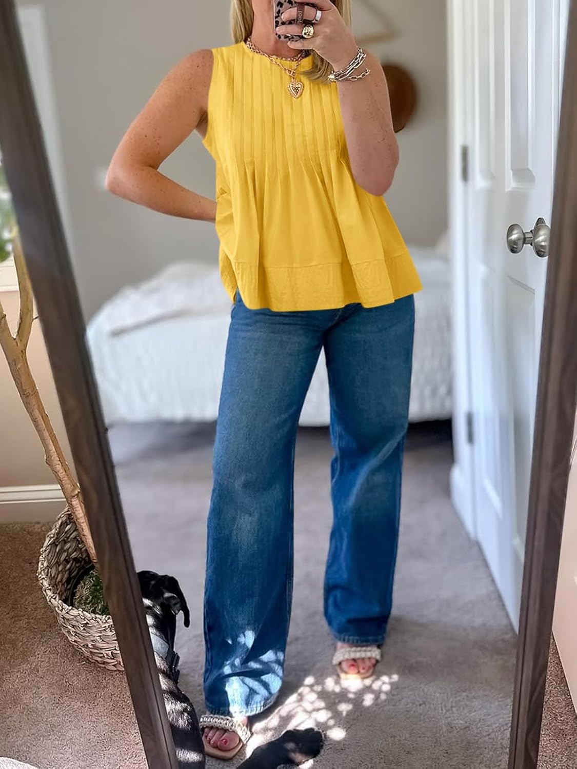 Cicy Bell Pleated Peplum Tank Tops for Women Summer Casual Sleeveless Womens Babydoll Blouse Flowy Cotton Shirt - Image 5