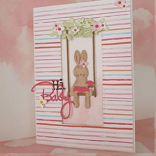 Miniatura 6 de Swing Bunny - Plantillas de corte de metal con diseño de conejo, hojas de flores, tarjetas de conejo, plantillas cortadas para álbumes de recortes,
