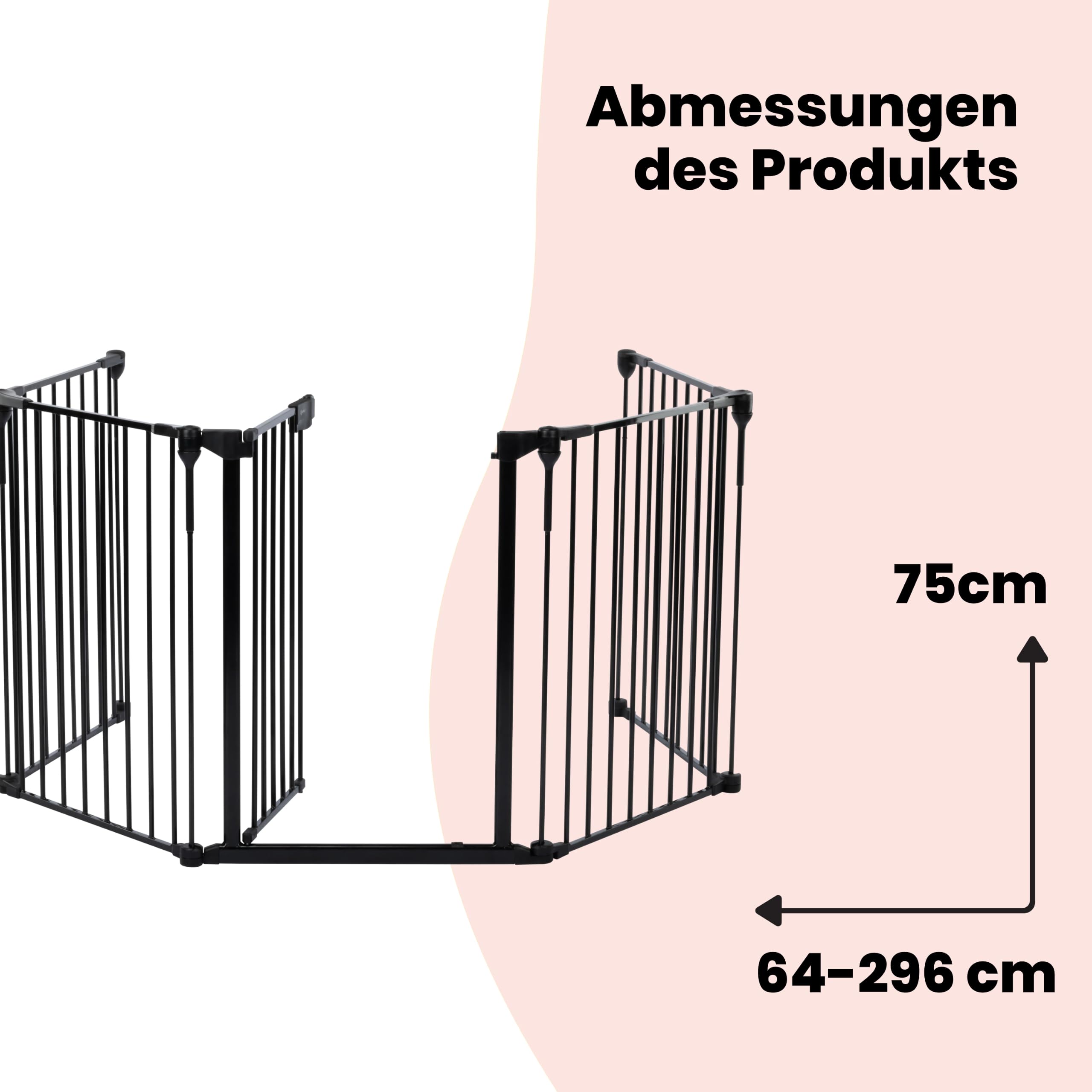 Safety 1st Modular 5 Panel Kinderschutzgitter, 64-296 cm, 1-Hand, Black | Treppenschutzgitter Extra Breit, Für Unregelmäßige und Breite Bereiche, Extra Sicheres Schloss, Schnelle Montage