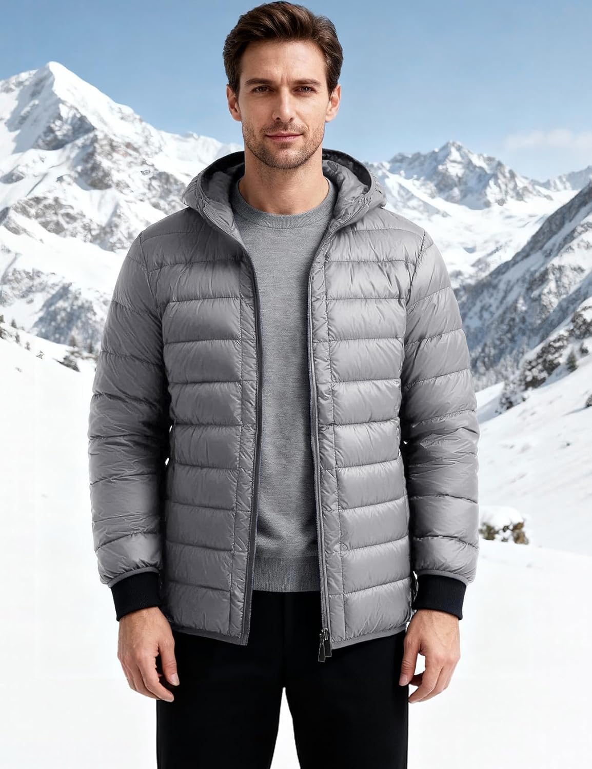 Flygo Mens Lightweight Puffer Jacket Hooded Insulated Winter Jackets Water Resistant Down Bubble Puffy Coats - Image 2