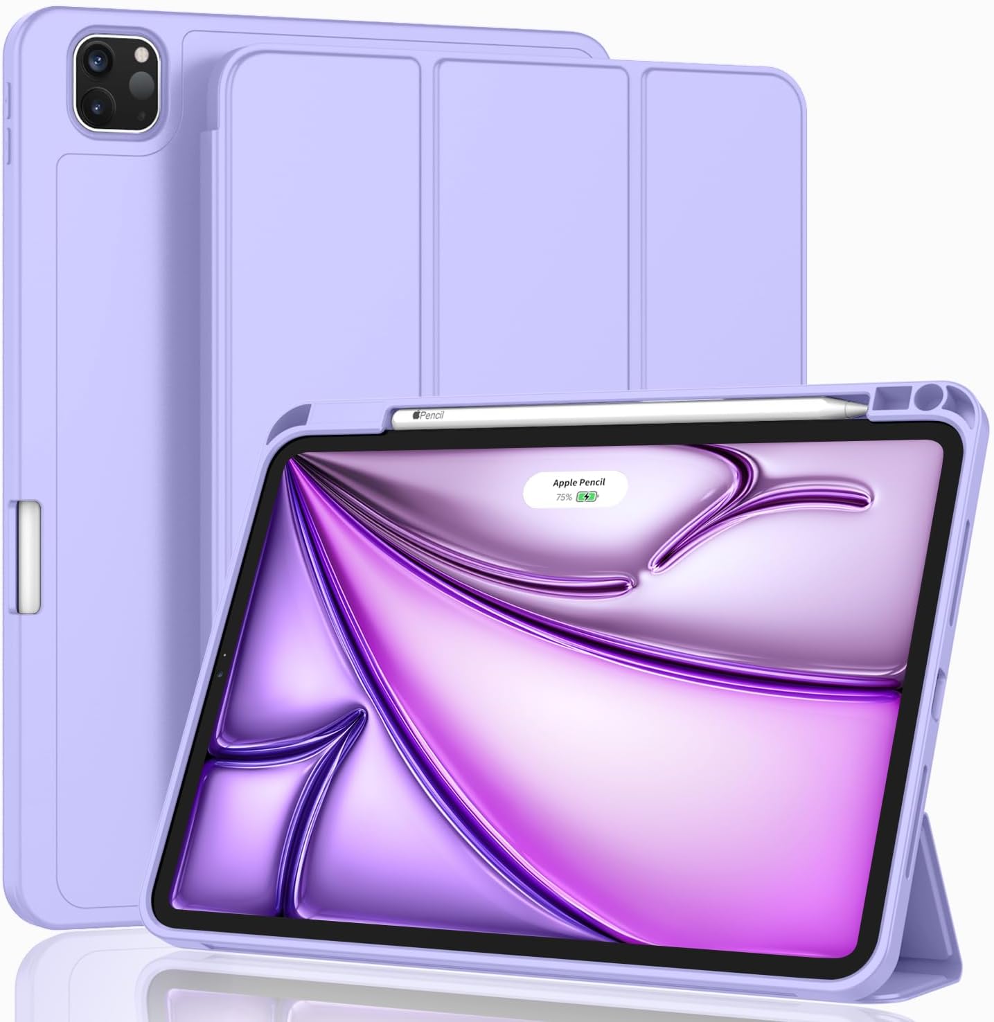 ZryXal New iPad Air 13 Inch Case M2 2024 with Pencil Holder, Smart iPad Case [Support Pencil Pro and Pencil(USB-C)], Support Touch ID and Auto Wake/Sleep (Light Purple)