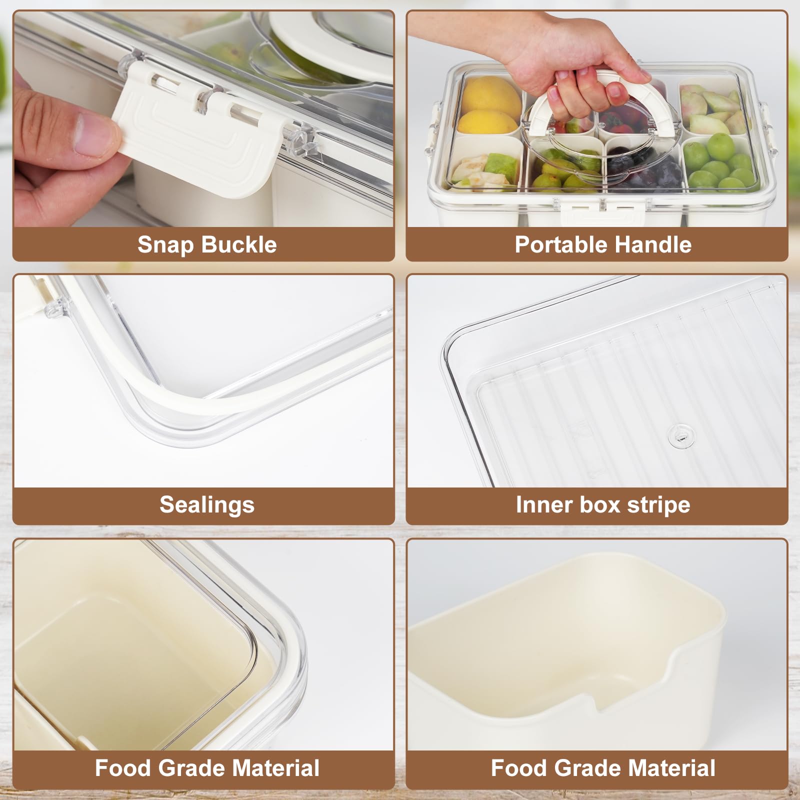 Serviertablett Mit 8 Fächern & Griff – Abnehmbare Snackbox, Ideal Für Party, Reisen & Kühlschrank