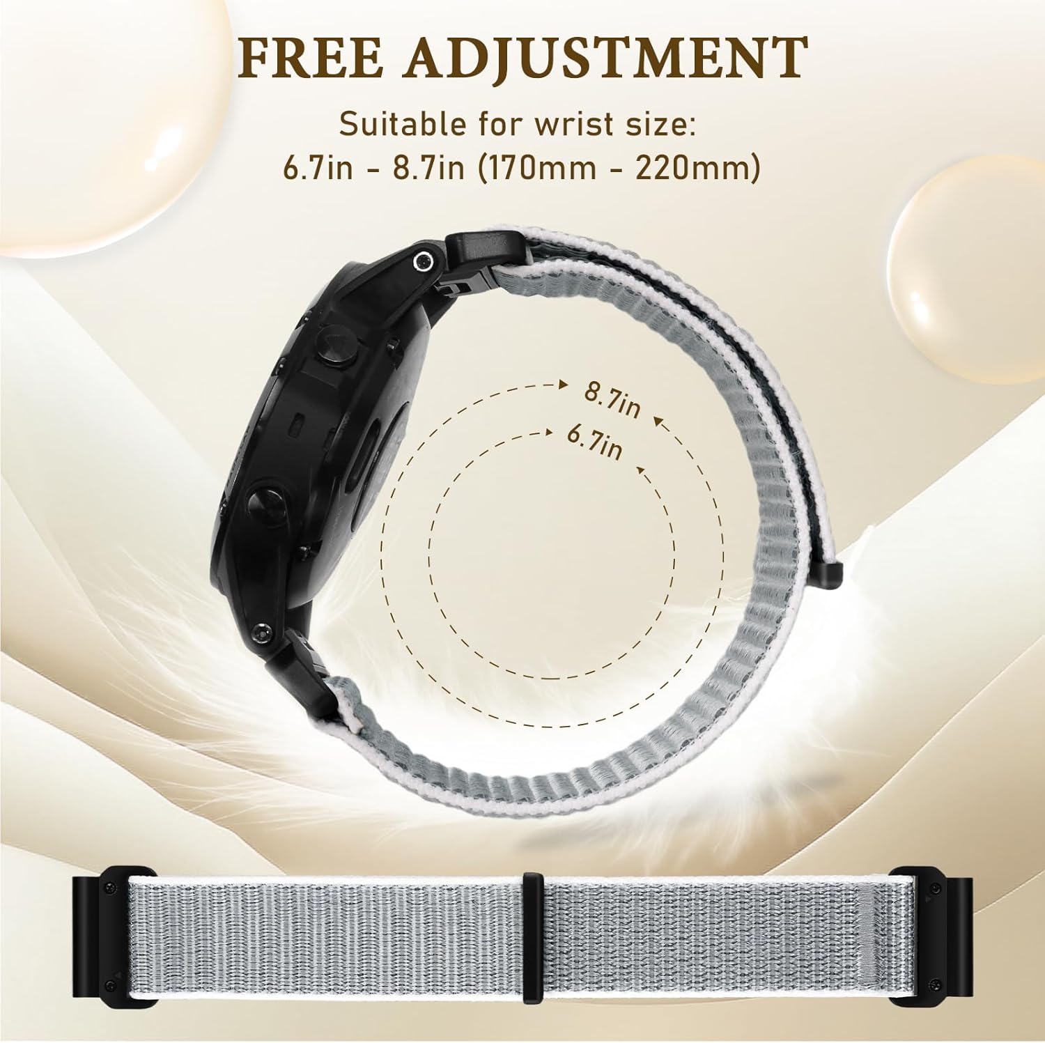 Nylon Sport Watch Band Compatible with Garmin Fenix 5/Fenix 6/Fenix 7/Fenix 8/Fenix E 47mm, 22mm Quickfit Woven Wristband Strap for Fenix 7 Pro/6 Pro/5 Plus/Approach S60/S62 - Image 5