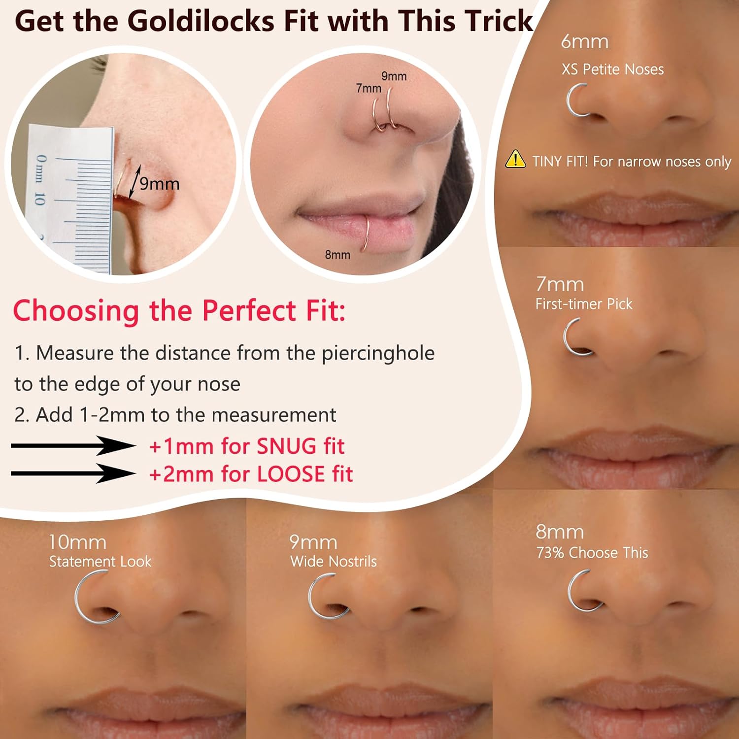 20G 18G 16G Titanium Nose Ring Hoop, Cartilage Hoop Earrings for Women Men Silver Gold Nose Ring Septum Ring Tragus Conch Helix Daith Lip Piercing Jewelry 6mm/7mm/8mm/9mm/10mm - Image 2