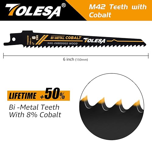 Miniatura 3 de TOLESA Hojas de sierra recíproca de madera incrustada de clavos para demolición de puertas y ventanas, corte de madera de 6 pulgadas, 6 pulgadas,