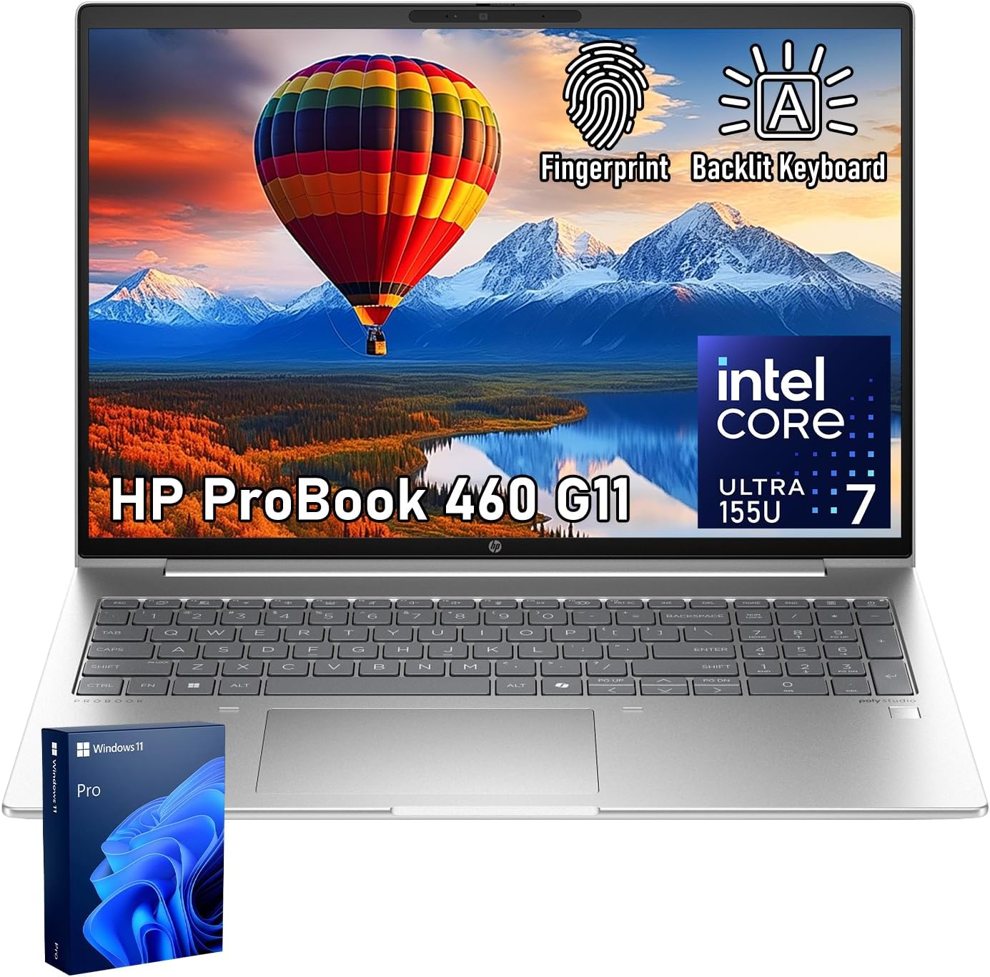 HP ProBook 460 G11 Business AI Laptop, Intel Core Ultra 7 155U Processor, 16" FHD+ Anti-Glare, 64GB DDR5, 2TB SSD, Fingerprint, 1080p FHD Webcam, Backlit, HDMI, Wolf Security, Windows 11 Pro
