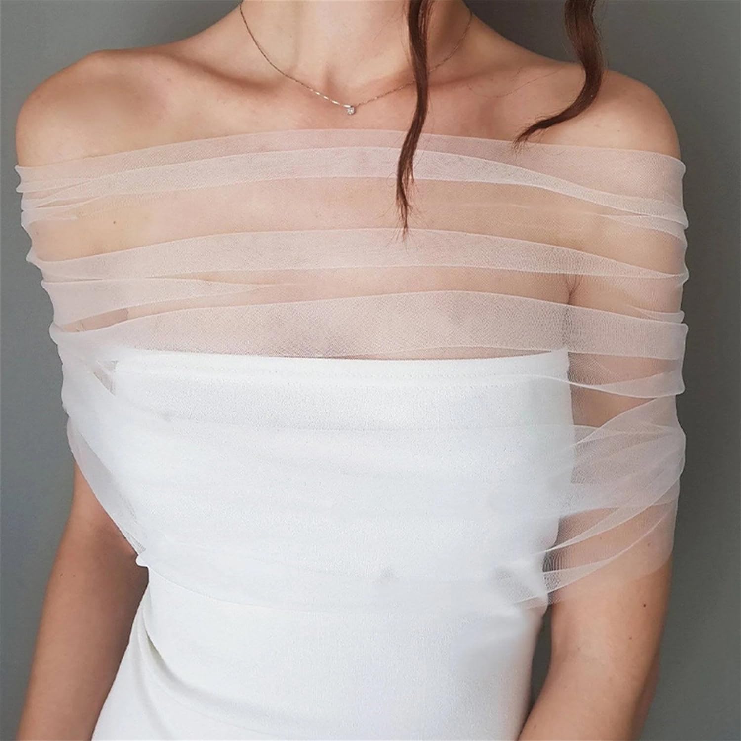 Stola Damen Umschlagtücher Brautstola Weiß Brautumhang Spitze Tüll Cape Verstellbar Schalwickel Braut Bolero Capelets Abend Cape Festlich Schultertuch für Hochzeit Abendparty