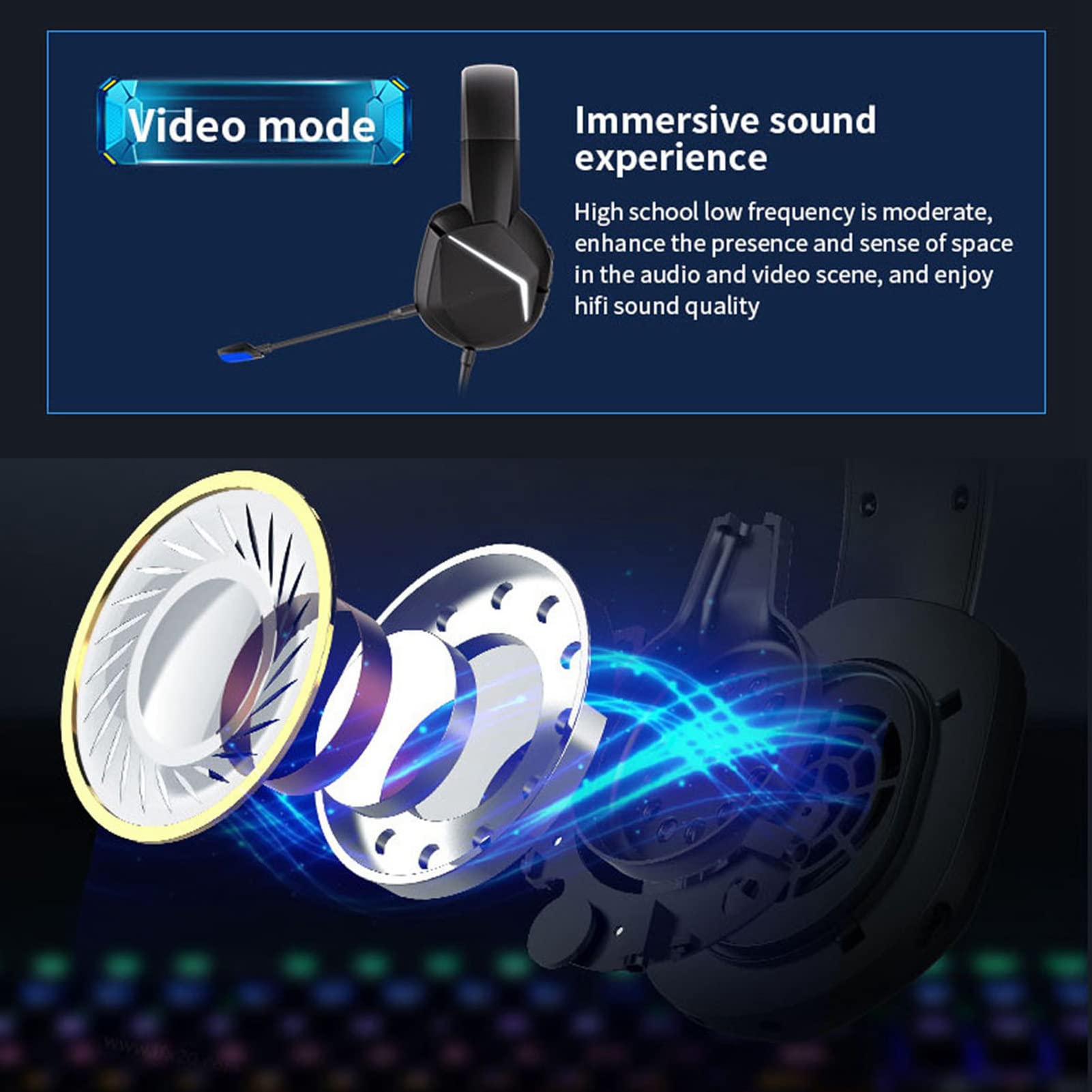 Cuffie da Gioco Cablate con Microfono Ad Alta sensibilità per PC Portatili Console di Gioco Esperienza Sonora Coinvolgente (Senza spina da 3,5 mm)