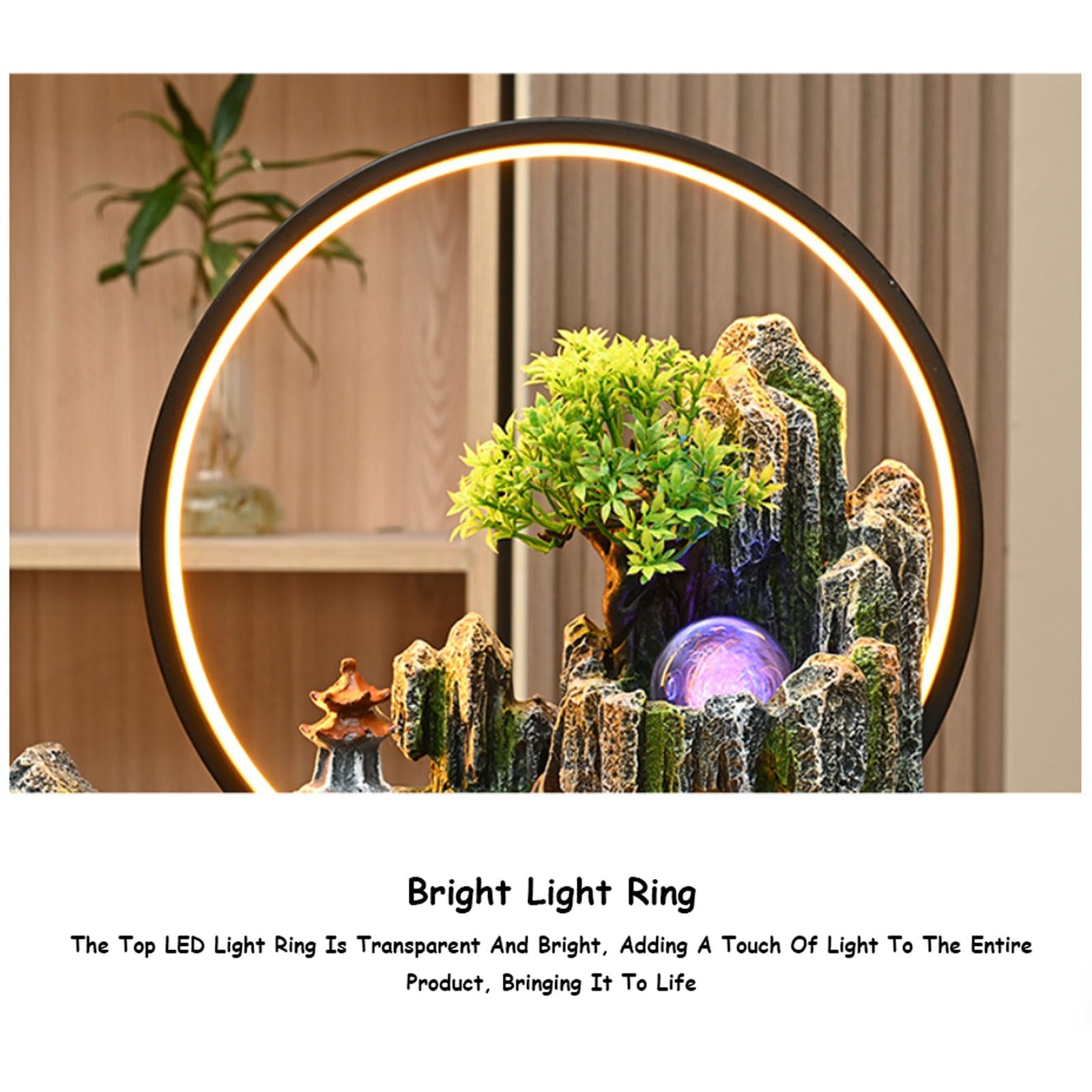 Fuente de agua de escritorio con luz LED y función de niebla para relajación y decoración zen