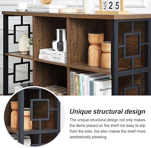 Miniatura 4 de HOMISSUE Estante organizador de almacenamiento de 6 cubos, estantería rústica corta con 3 contenedores de almacenamiento, estantería horizontal