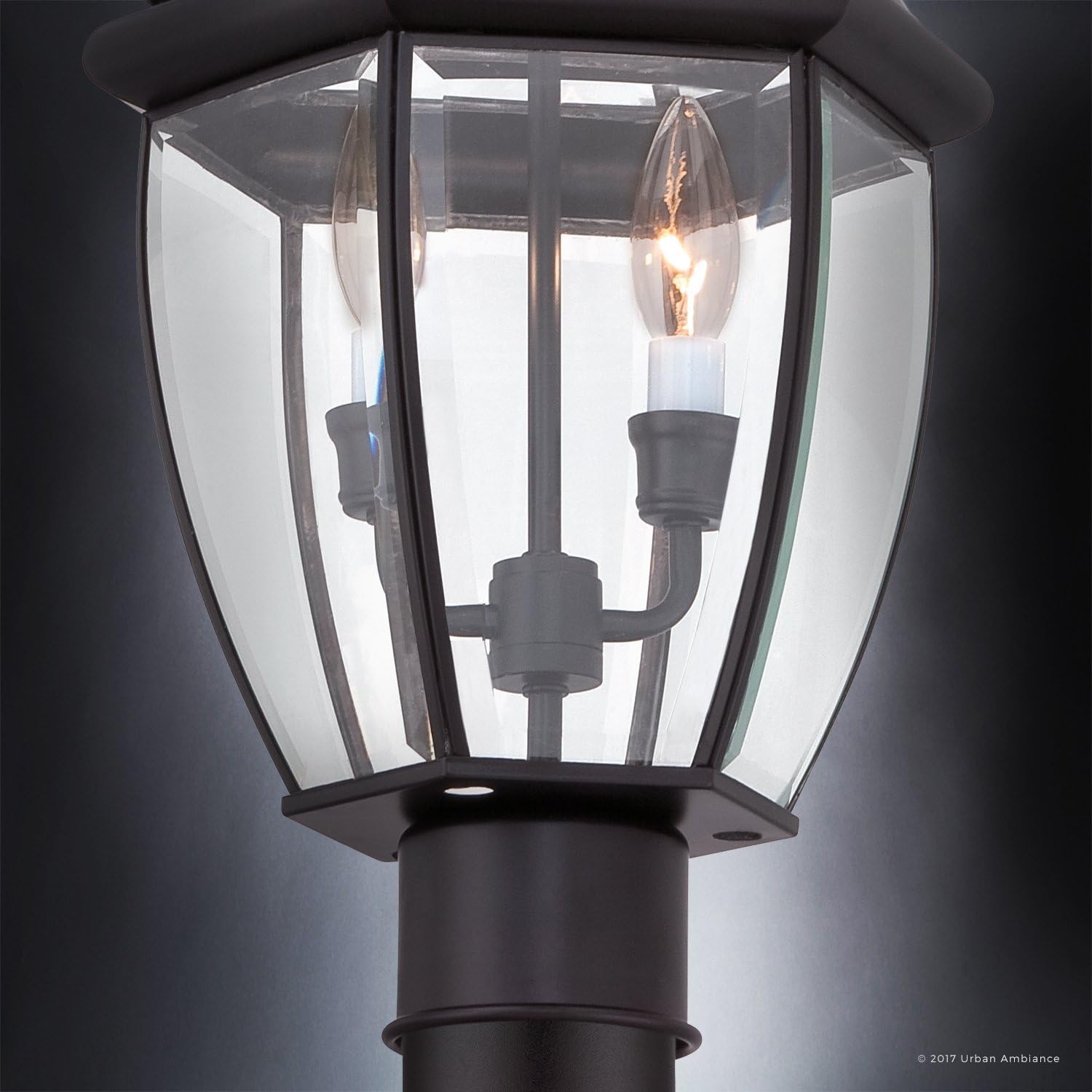 40% Off Discount Luxury Colonial Outdoor Post Light, Large Size: 21H x 11W, with Tudor Style Elements, Versatile Design, High-End Black Silk Finish and Beveled Glass, UQL1148 by Urban Ambiance