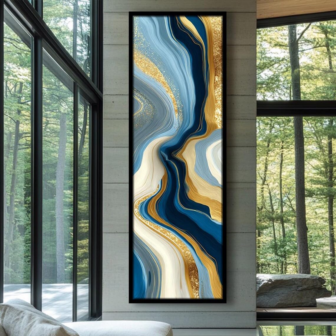 XBTYKPB Tall and Thin Canvas wall art,Long Narrow Wall Art, Ink wash painting, Vertical Framed Canvas Art for Office Halls Rooms(45x135cm/Frameless)