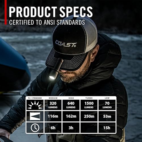 Miniatura 5 de Coast XT7R Linterna LED recargable de 1500 lúmenes con soporte magnético, enfoque deslizante y clip de bolsillo, color negro