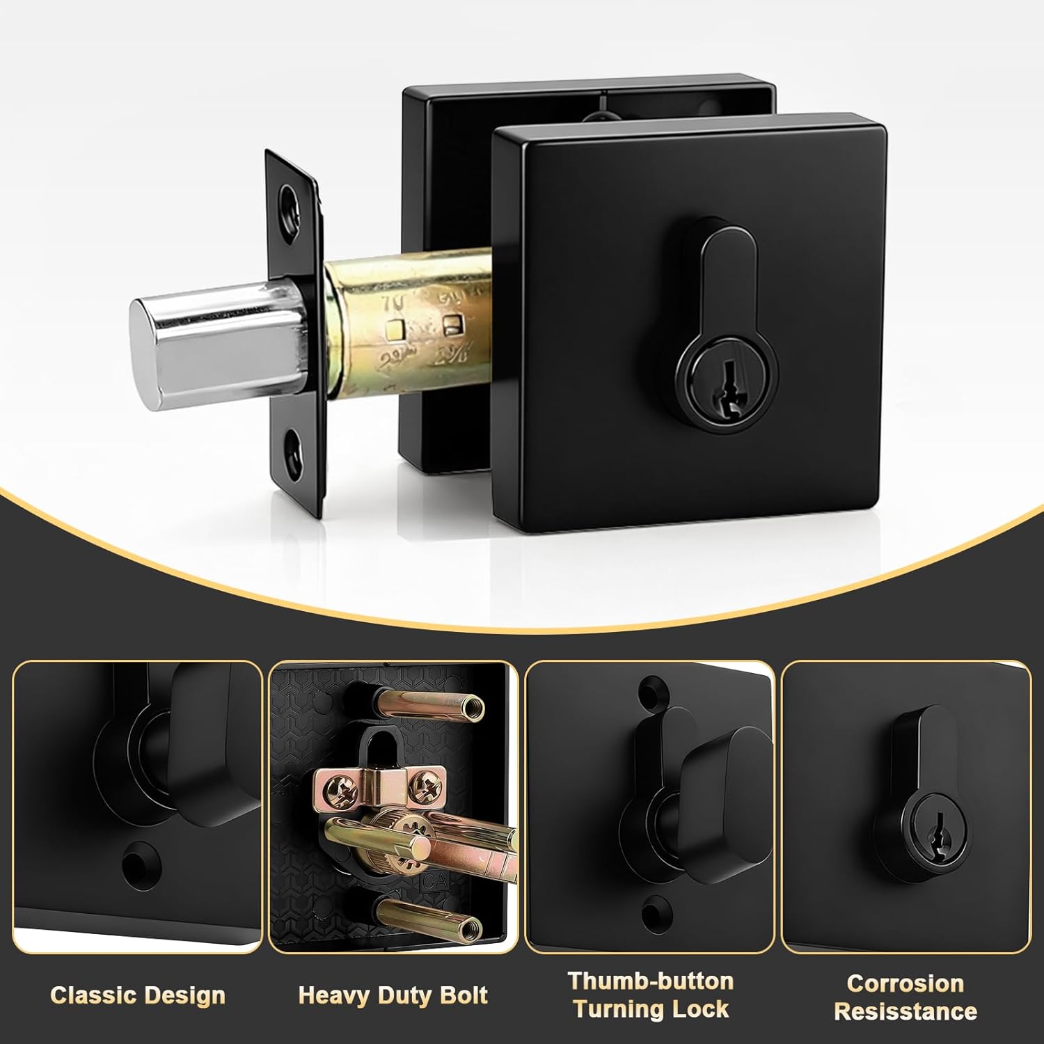 Black Front Door Handle and Deadbolt Set, Front Door Lock Set with Reversible Handle Lever, Heavy Duty Front Door Hardware, Single Cylinder Front Door Entry Lock, Front Door Handles and Locks