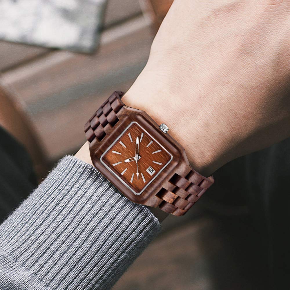Tiong Orologio da donna al quarzo con design in legno, orologio in legno luminoso con cinturino regolabile fibbia in acciaio inox orologio in legno per donna
