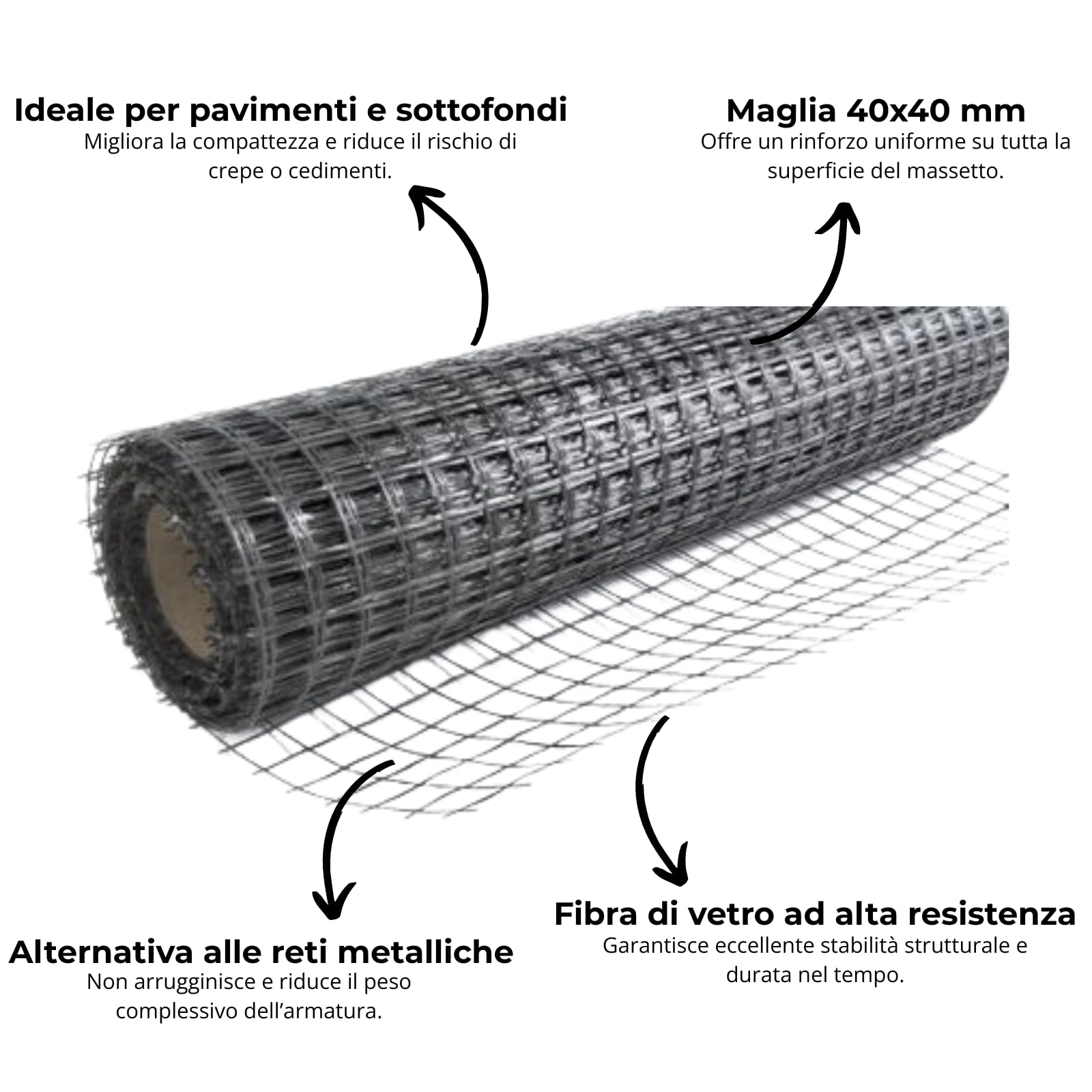 Rete per Armatura in Filati di Fibra di Vetro 1x50 MT in Rotolo 130gr/mq Ideale per Rinforzo Massetti,Rete Metalicca Maglia 40x40 mm