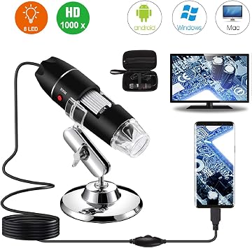 USB Microscope with Liftable Upgraded Metal Stand & Portable Carrying Case, Digital Microscope Endoscope Camera Compatible with Windows Mac Android Phones