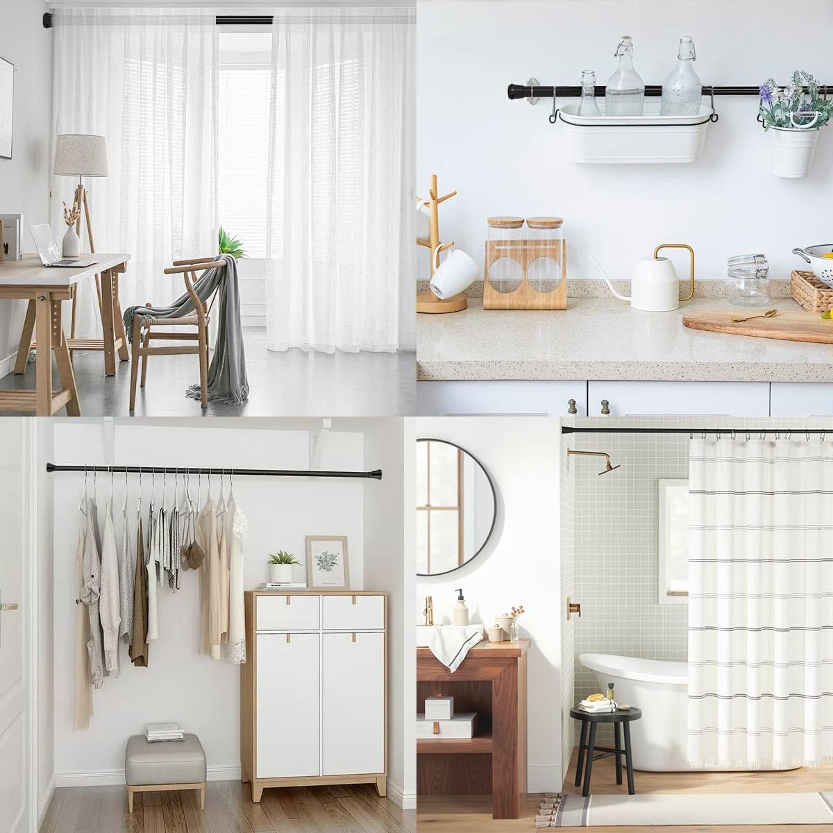 Tringle à Rideau Télescopique Blanc 60-110 Cm - Métal, Installation Sans Perçage, Pour Salle De Bain, Cuisine, Placard - 3