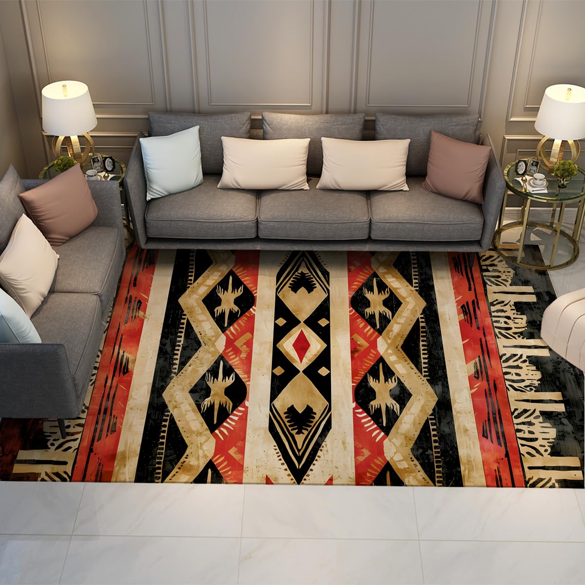 Tapis 180x270cm géométrique nordique lavable pour grand salon et cuisine