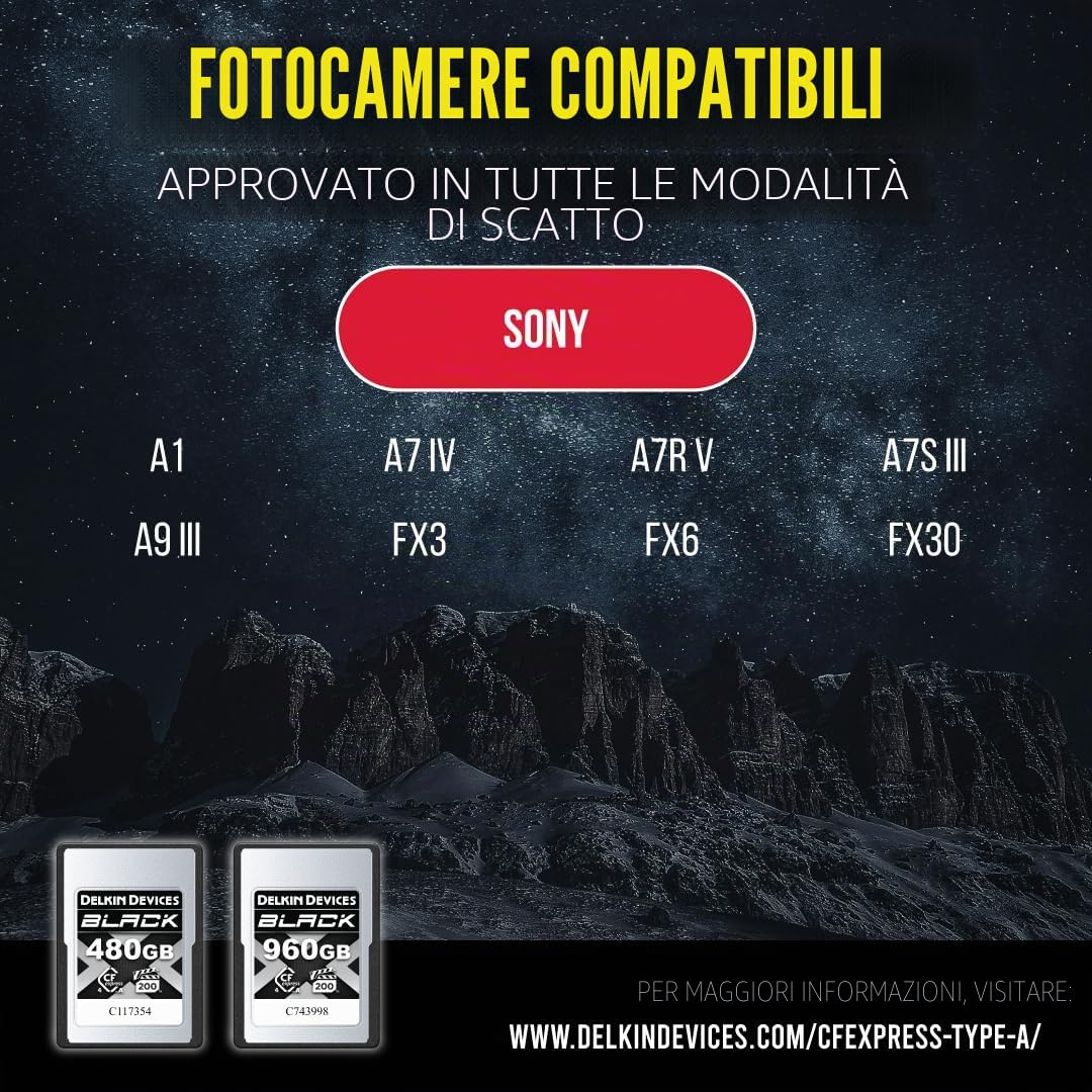 Delkin Devices Scheda di memoria CFexpress di tipo A da 480 GB – Fino a 1830 MB/s in lettura, velocità di scrittura 1710 MB/s per video 8K, 6K e 4K, VPG200