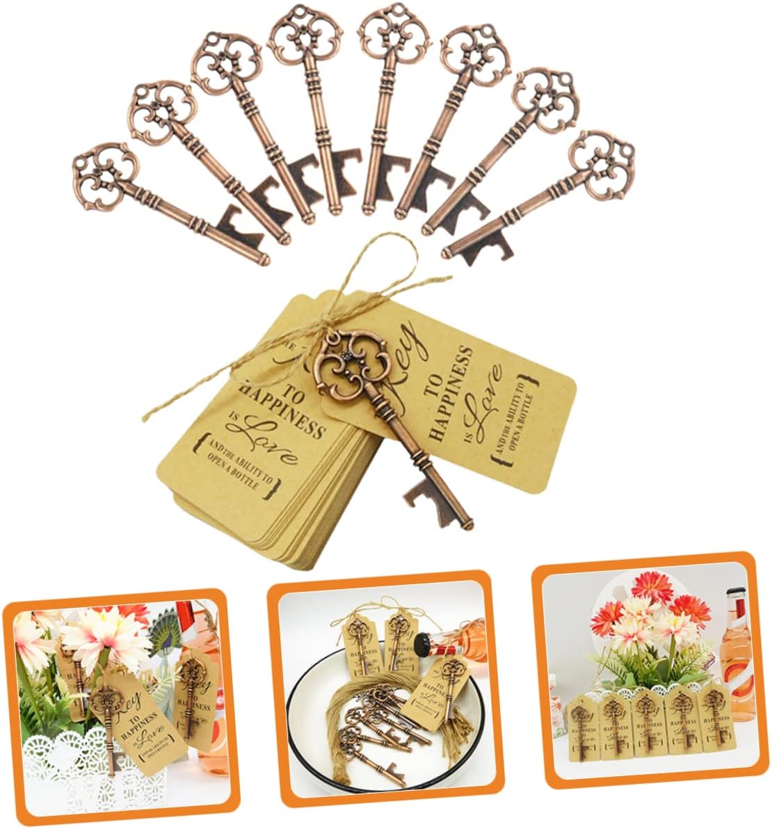 PRETYZOOM 50sets Vintage Key Bottle Openers for Weddings Parties Celebrations Antique Design Hanging Tags for Unique Guest Favors