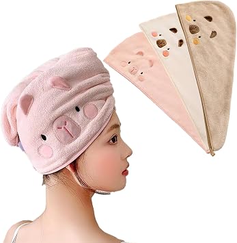 Microfiber Hair Towels Super Absorbent Hair Drying Towel Turban for Women and Girls Quick Magic Hair Dry Hat Hair Towel Wrap Bathing Wrapped Cap 3 Packs Pink+White+Khaki