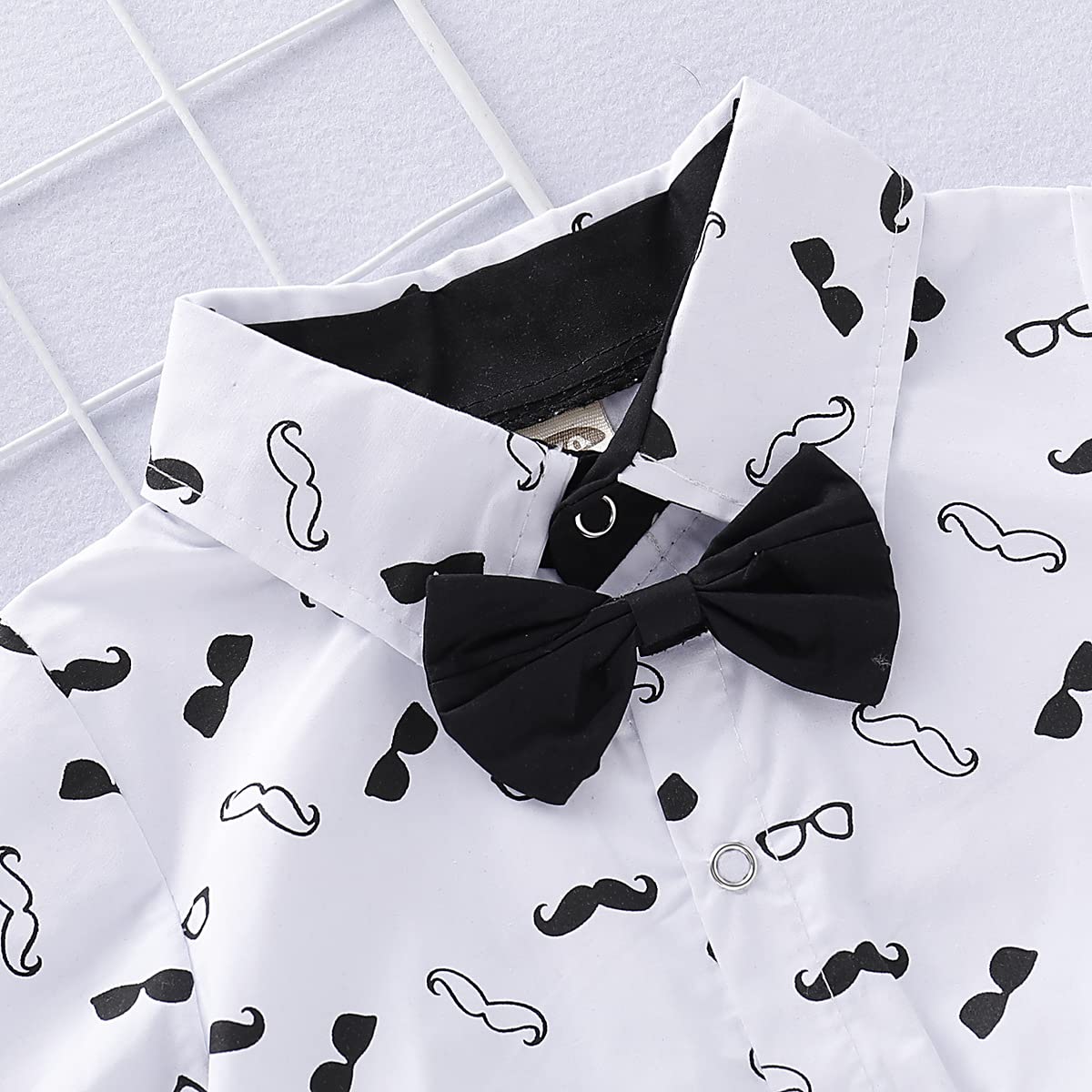 Verve Jelly Baby Boy Summer Clothes Gentleman Outfit Neonato Baffi Stampa pagliaccetto Camicia a maniche corte + Bretelle + Papillon 3 pezzi Set