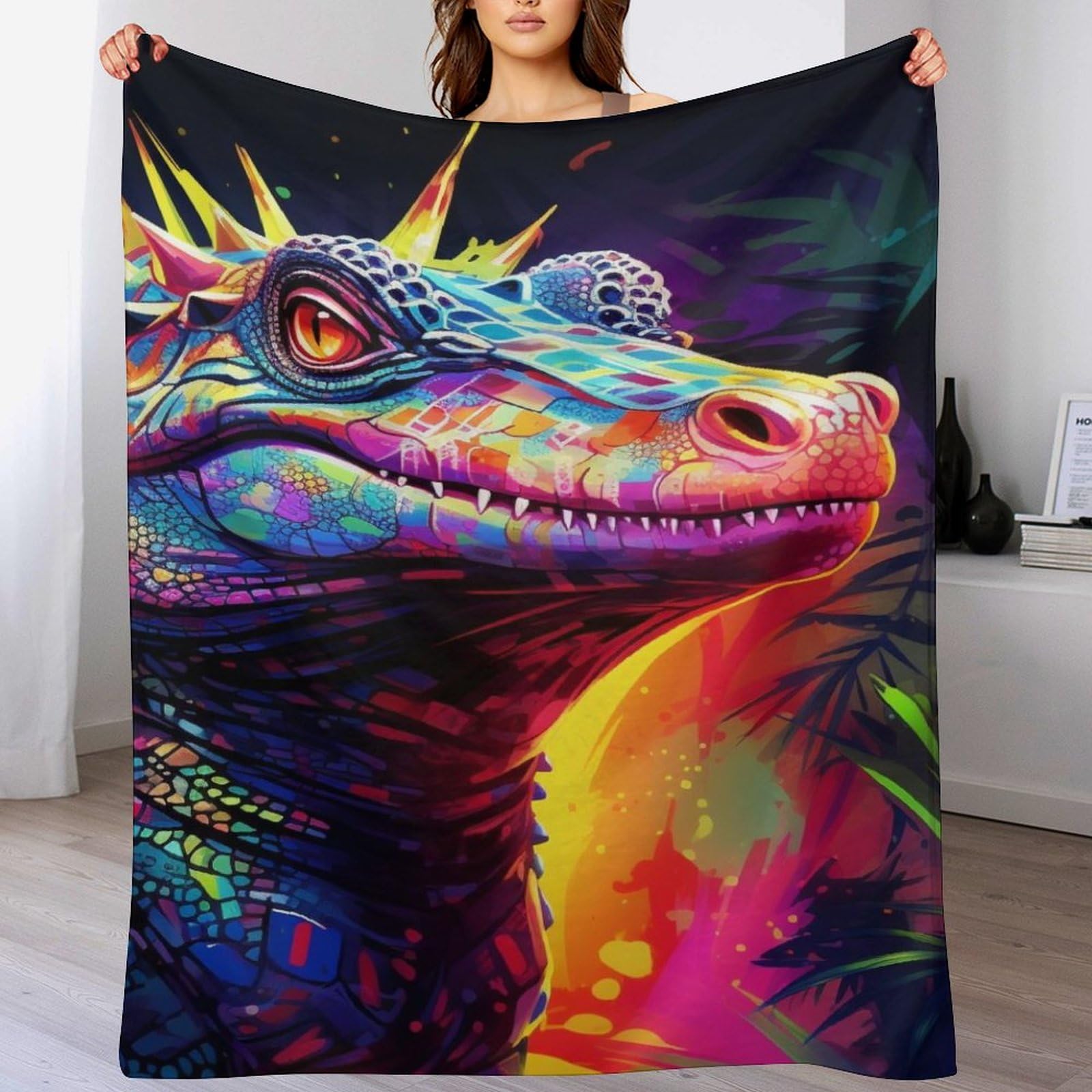 Manta de cocodrilo suave y acogedora de franela mullida para salón