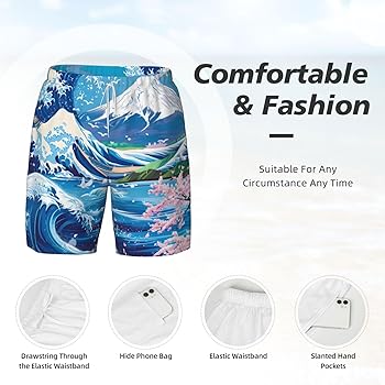 Mens Swim Trunks Big Wave Japan Swim Shorts Quick Dry Beach