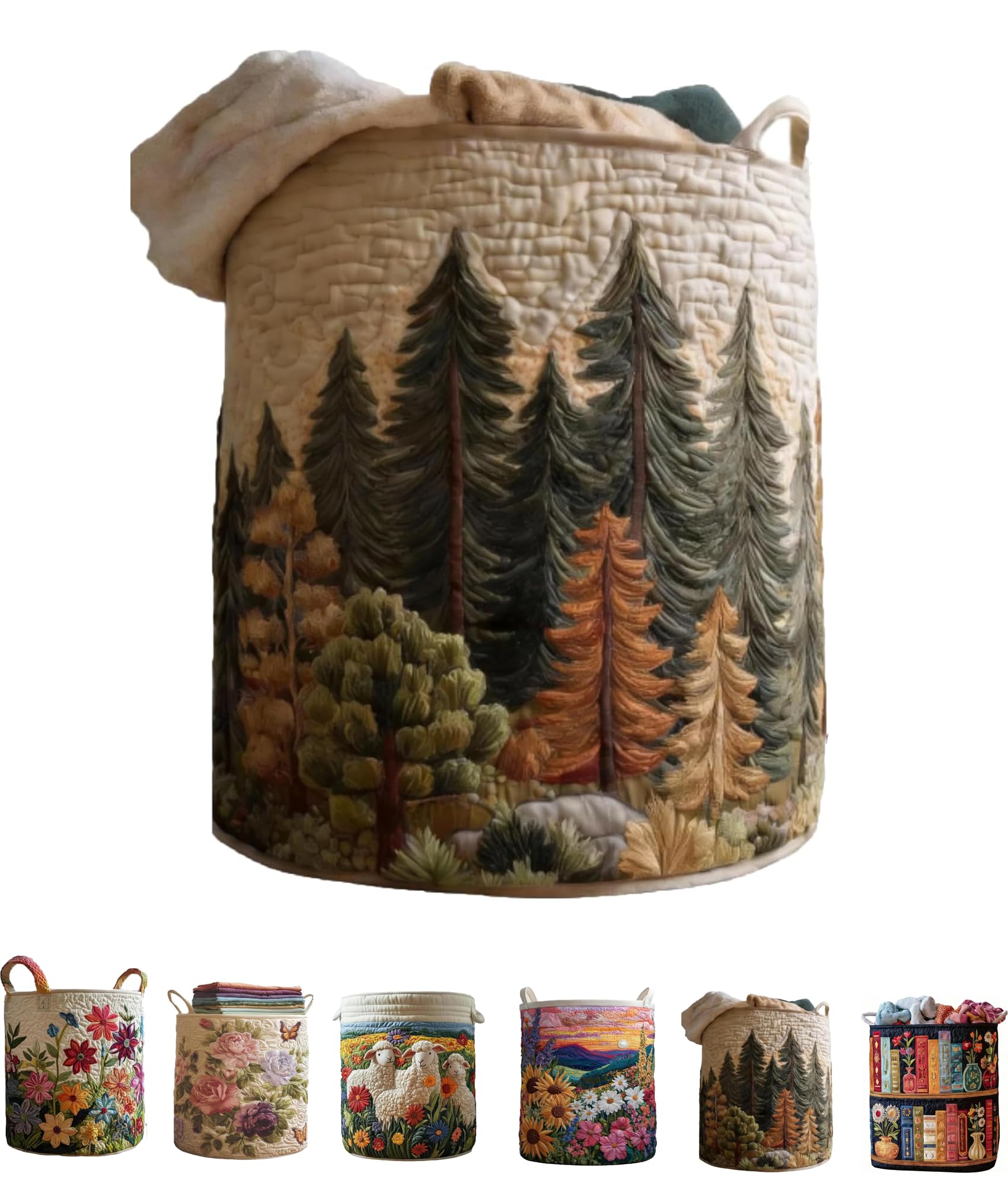 Quilted Laundry Basket, Foldable Laundry Hamper with Handles, Cute Boho Quilted Storage Basket for Blankets Toys Book and Clothes Versatile Storage (A, L 20in*28in) — view 17