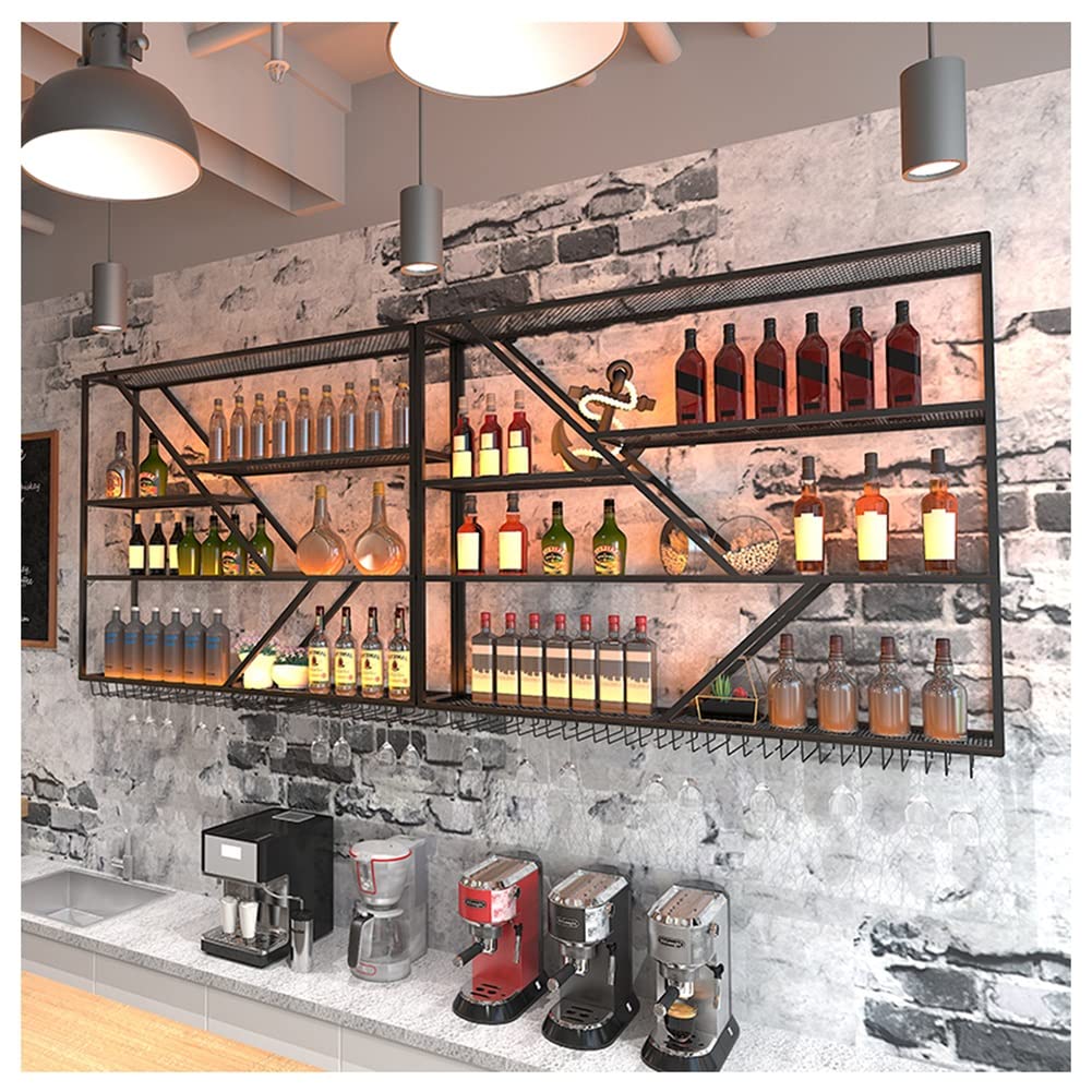 Botellero para colgar en la pared, estante de metal luminoso para cocina y comedor, fácil de instalar, decoración retro, perfecto para botellas de vino y enfriadores de vino