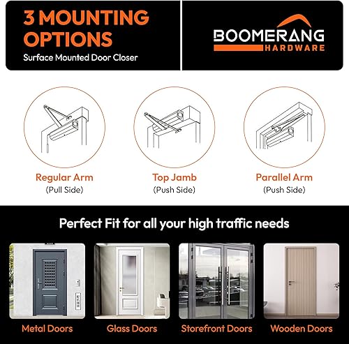 Miniatura 3 de Boomerang D4016 - Cierrapuertas comercial automático de servicio medioresistente, montado en superficie, grado 1 - ADA y UL 3 horas clasificado