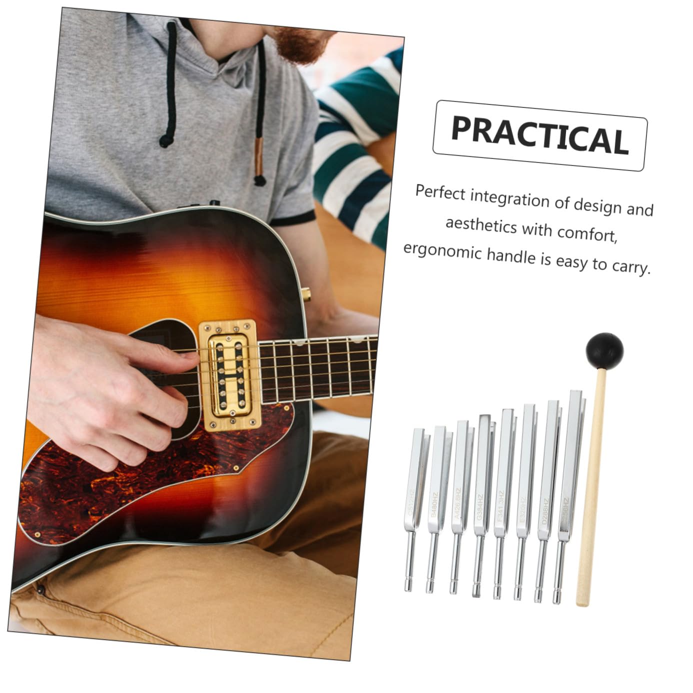 Homoyoyo Jeu de 8 Diapasons pour Accordeur Simple, Fourche de Violon et Guitare en Métal Robuste, Outil de Réglage Portable pour Violon, Alto, Violoncelle et Guitare, Accessoires Pratiques