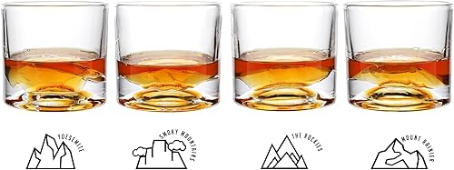 Miniatura 3 de LIITON American Peaks - Juego de 4 vasos de whisky de cristal pesado, vaso de bourbon grueso congelable de 1 libra cada uno, regalos de whisky