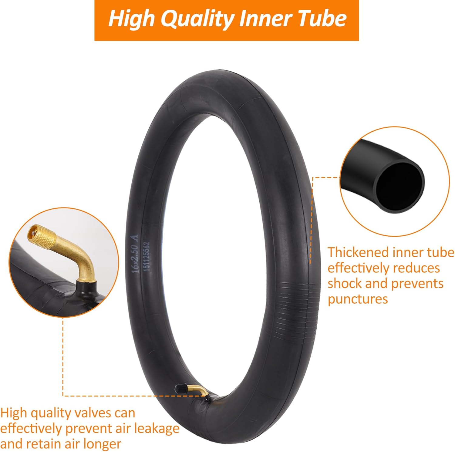 RUTU 16x2.5 Tire and Inner Tube Set, 16x2.50 Scooter Tire for Ebikes Kids Bikes, 65-305 Tires Fit for Scooter BMX Bicycles Electric Bikes