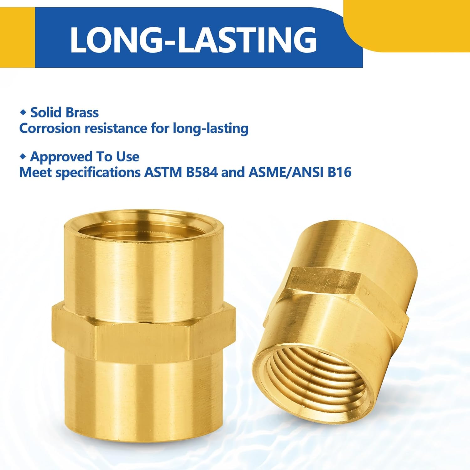 10-PACK GUOFIS Brass Pipe Fittings Coupling,1/2" NPT Female to 1/2" NPT Female, For Link Between Two Pipe or Fittings