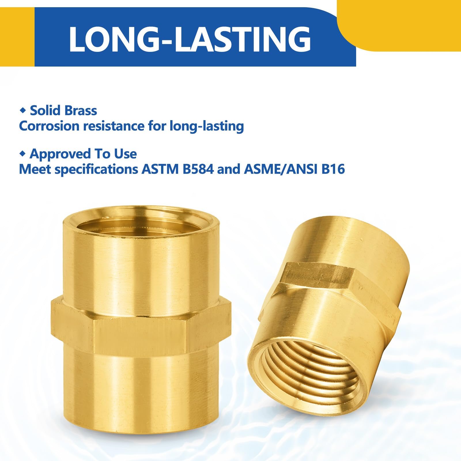 Paquete de 100 acoplamientos de latón para tuberías GUOFIS, Rosca Hembra NPT de 1/2" a Rosca Hembra NPT de 1/2", para conectar Dos tuberías o Accesorios.