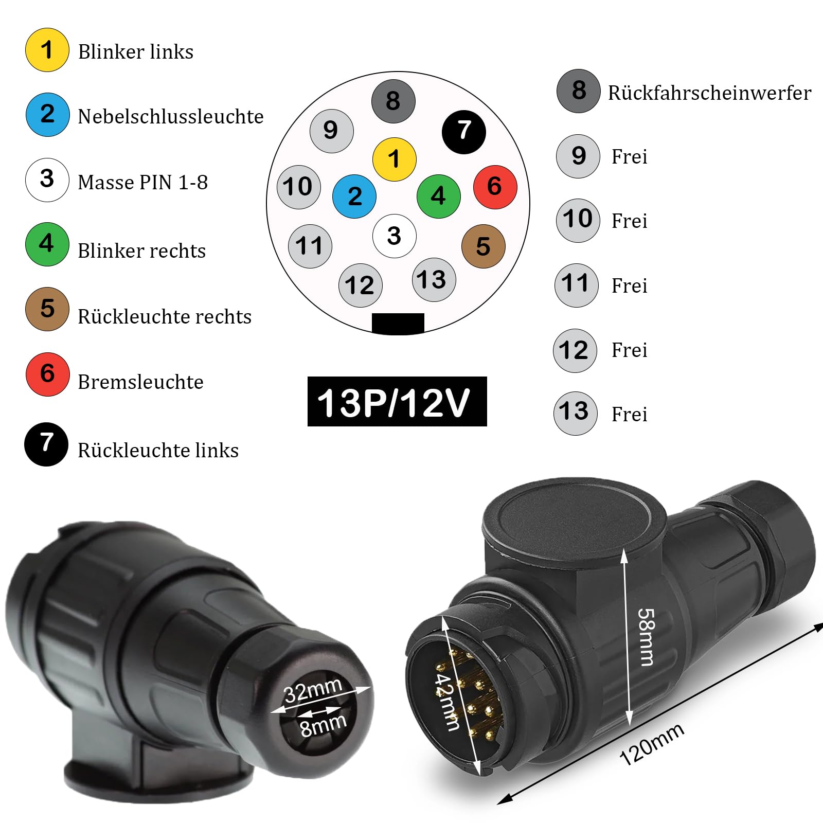 Warmfay Anhänger Rückleuchten, 12V Universal Rückleuchten Set Anhänger 13 Polig Stecker 5M Kabelsatz, PKW LKW Beleuchtung mit E11-Zertifiziert für Straßenverkehr Zugelassen