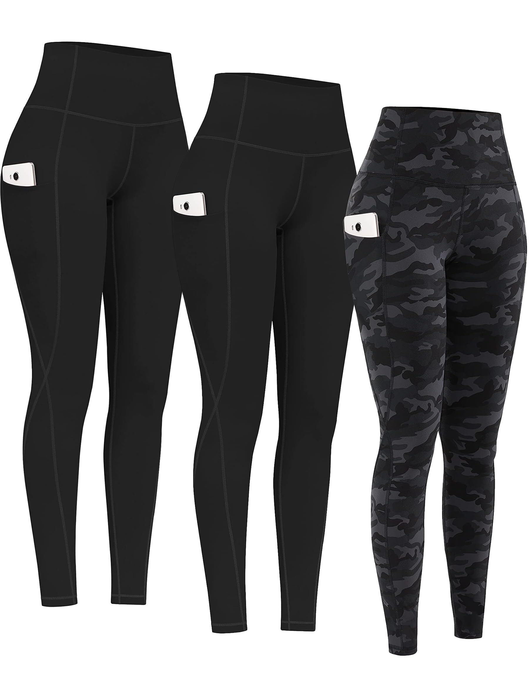 PHISOCKAT 2 Pack High Waist Yoga Pants with Pockets, Tummy Control Leggings, Workout 4 Way Stretch Yoga Leggings