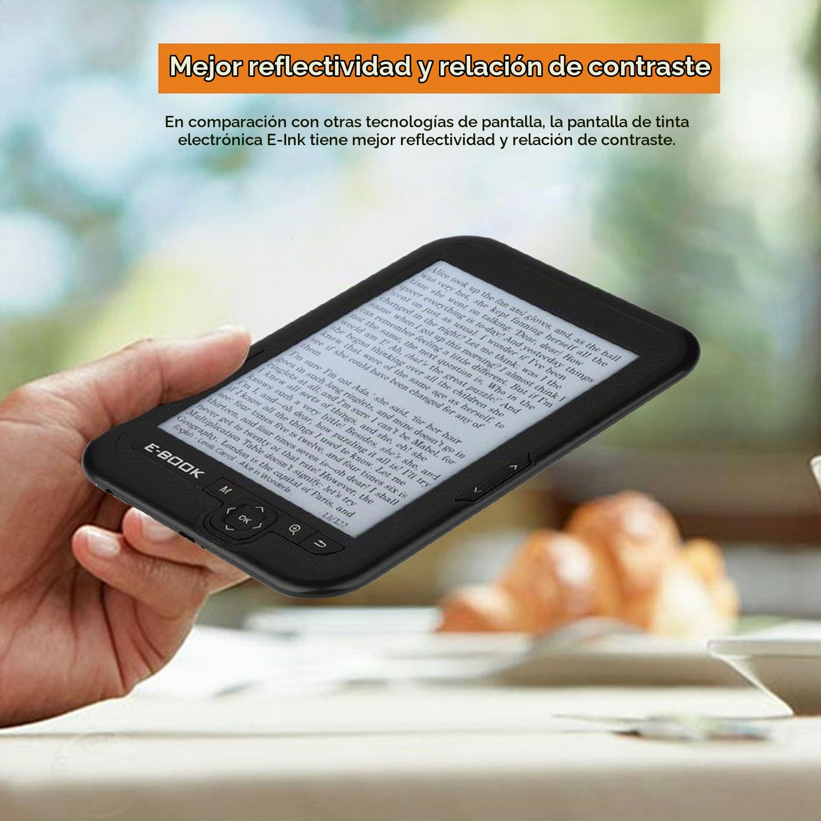 Lector de Libros de 6 Pulgadas Erer Electronic Ink Ereader Black Tink E-Tink con 29 Idiomas y Cubierta Azul para Reloj y Calendario (8g)