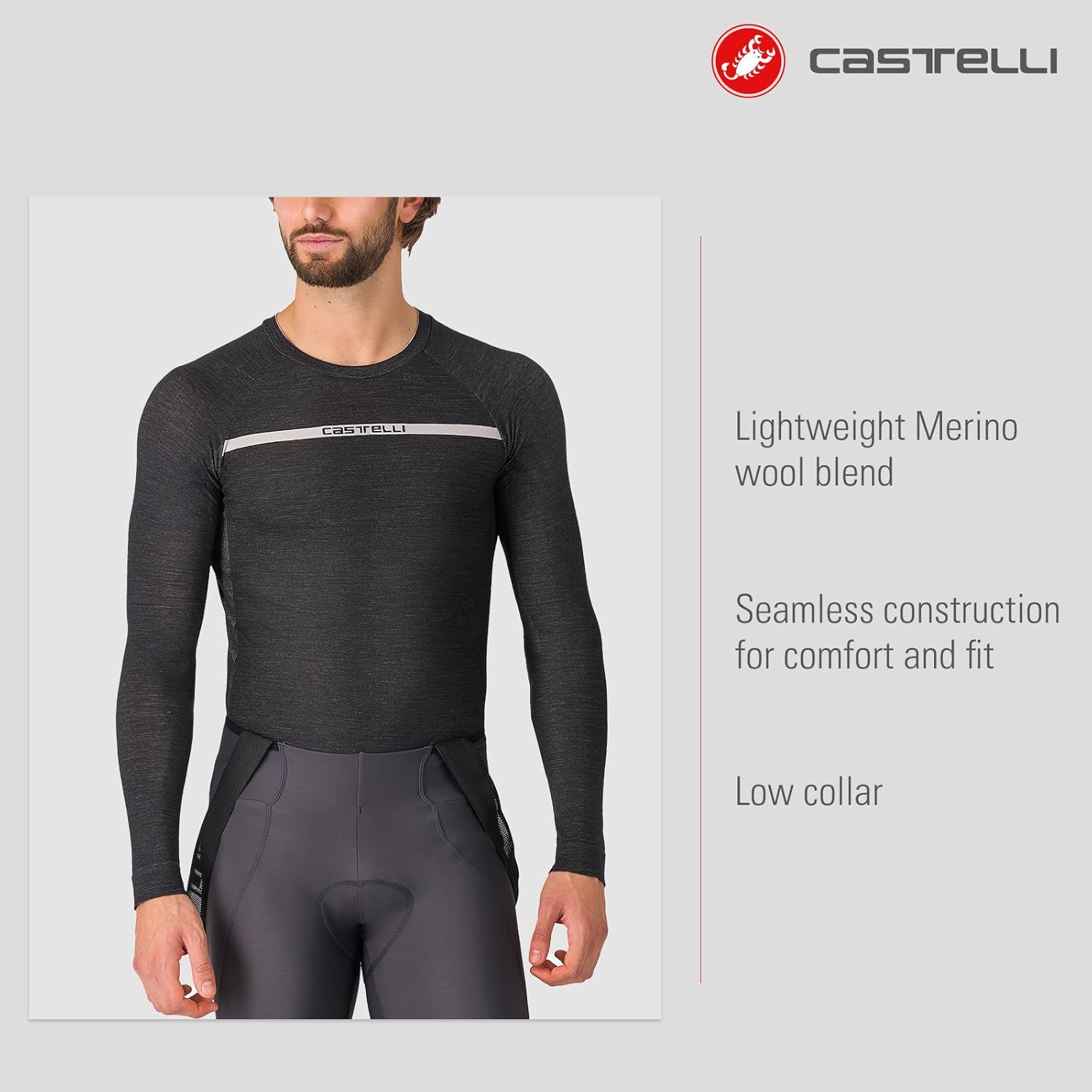 CASTELLI Men’s Merino Seamless Baselayer, Long Sleeve Merino Wool for Road Cycling & Gravel Biking - Image 2