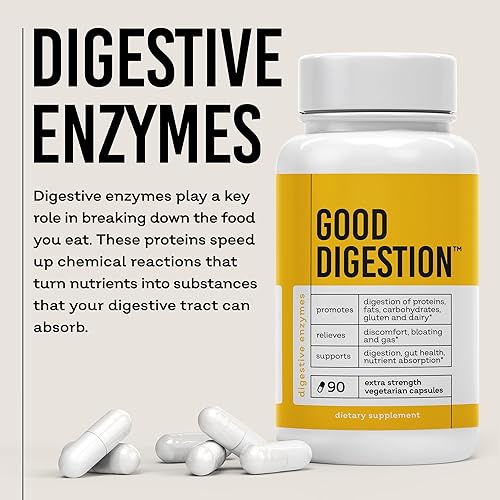 Miniatura 7 de Enzimas digestivas extra fuertes | Fórmula todo en uno | Hinchazón rápida y alivio de gases | Alivio de la digestión para carbohidratos, grasas,